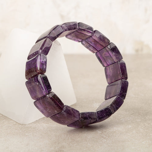 Ametist Doğal Taş Kare Kesim Geniş Kesim Bileklik