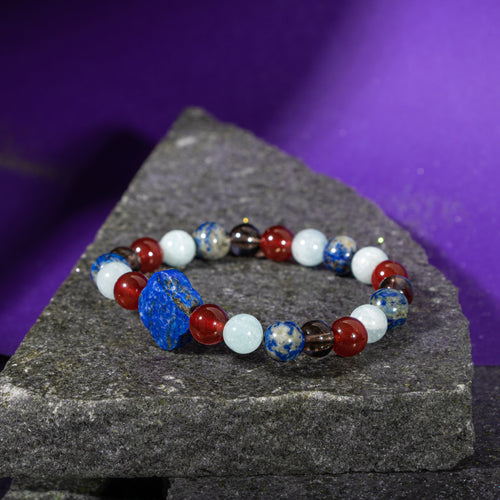 Terazi Burcu Bileklik Akuamarin, Dumanlı Kuvars, Kırmızı Akik, Lapis Lazuli