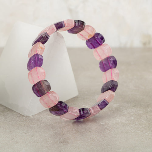 Ametist-Pembe Kuvars Doğal Taş Geniş Kesim Bileklik