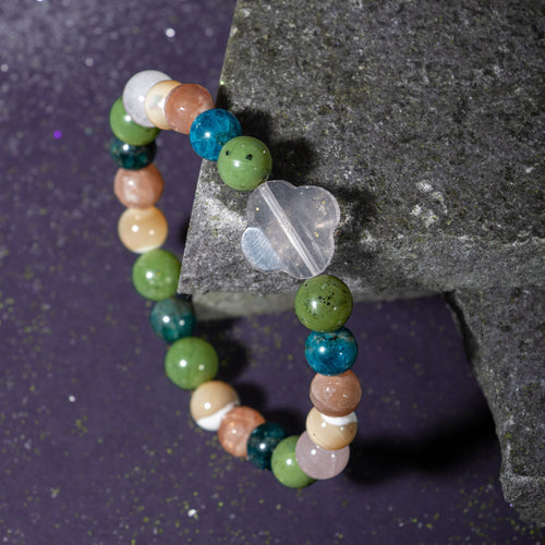 Boğa Burcu Bileklik Güneş Taşı, Mavi Apatit, Pembe Kuvars, Sedef, Yeşim