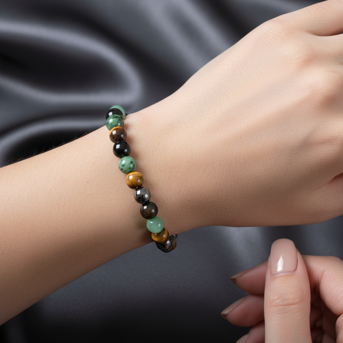 Yengeç Burcu Doğal Taş Bileklik – Anyolit, Golden Obsidyen, Kaplan Gözü & Yeşil Aventurin