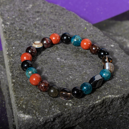 Başak Burcu Bileklik Bordo Granat Lal, Dumanlı Kuvars, Golden Obsidyen, Jasper, Mavi Apatit, Siyah Göz Akik