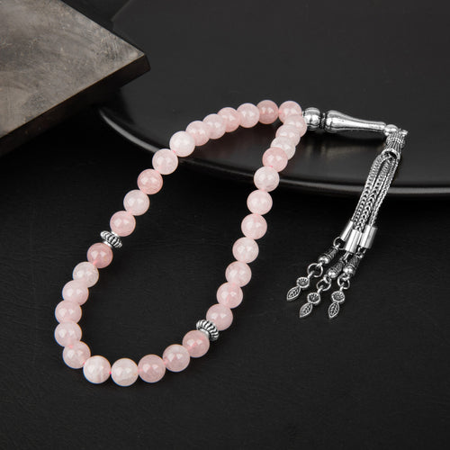 Pembe Kuvars (Gül Kuvars) Doğal Taş Tesbih 33lük - 8mm