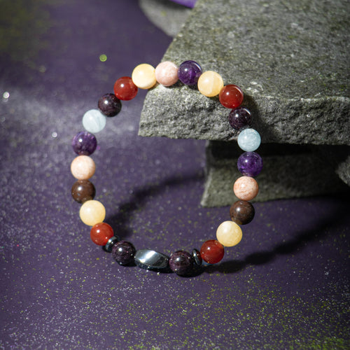 Koç Burcu Bileklik Akuamarin, Ametist, Bordo Granat Lal, Güneş Taşı, Kalsit, Kan Taşı, Kırmızı Akik, Yeşil Aventurin