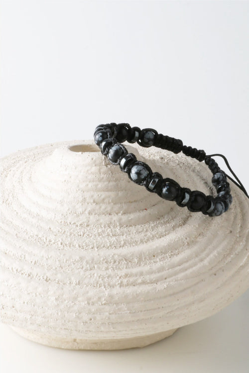 Erkek Bilekliği Orijinal Hakiki Sertifikalı Karlı Obsidyen - Hematit İpli Doğal Taş Bileklik 6mm