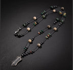 Erkek Kolyesi Fosil Mercan-Hint Akik-hematit Doğal Taş Gümüş Tasarım Kolye