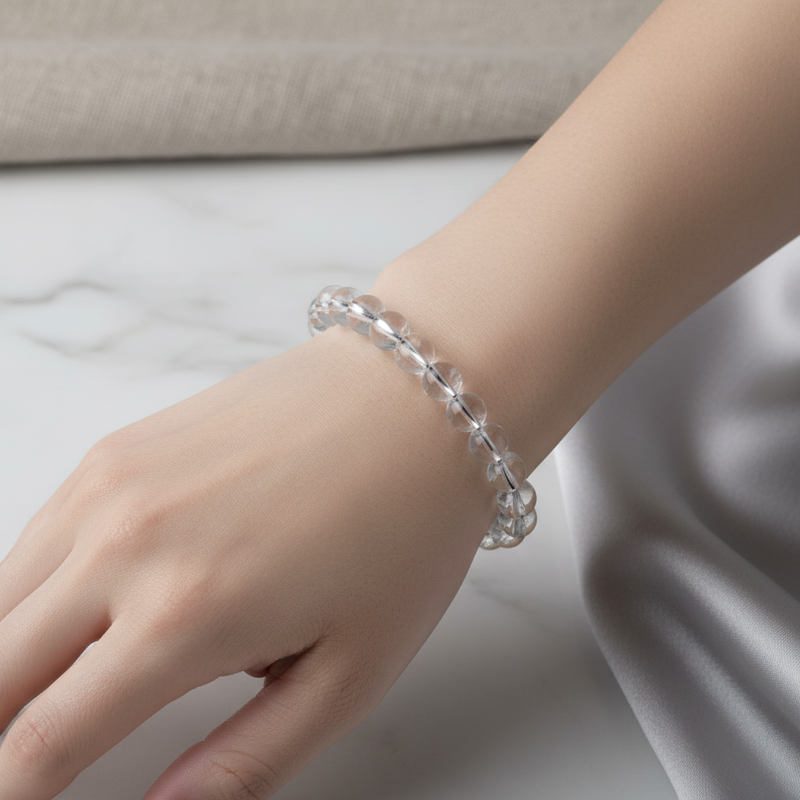 Kristal Kuvars 8 mm Merdiven Kapama Doğal Taş Bileklik – El İşçiliği - Görsel 2 - Safnaturel