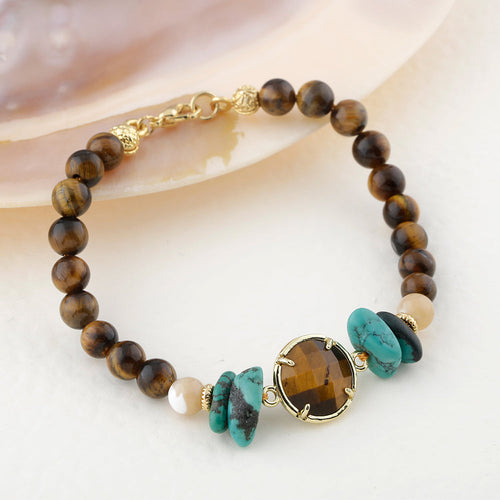 Kaplan Gözü-Sedef-Turkuaz Doğal Taş Bileklik