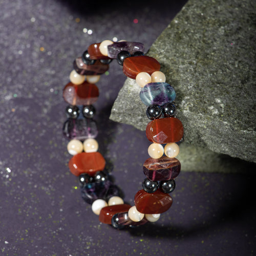 Kova Burcu Bileklik Hematit, Kırmızı Akik, Sedef, Mor Florit