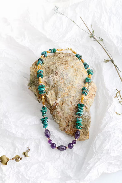 Firuze – Ametist – Sarı Kaplan Gözü Doğaltaş Kolye