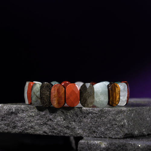 Kova Burcu Bileklik Akuamarin, Bordo Granat Lal, Jasper, Kaplan Gözü, Labradorit, Obsidyen, Selenit, Yeşil Florit