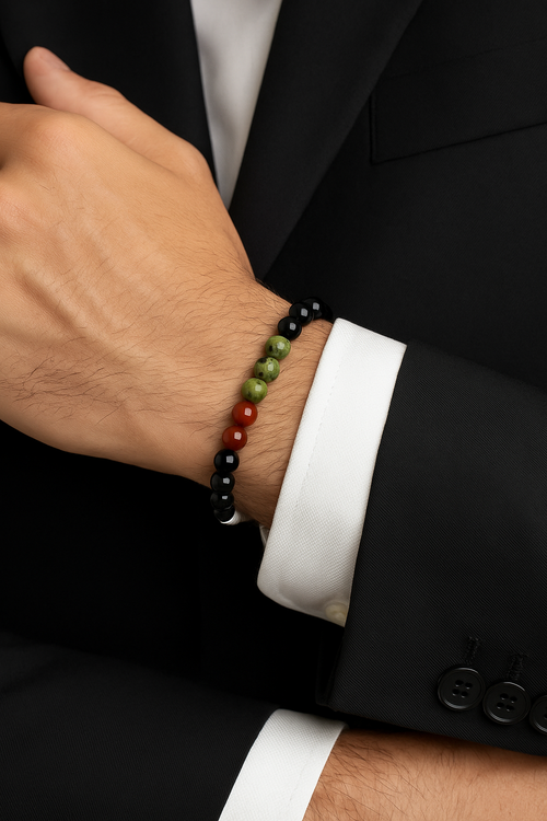 Filistin Temalı Doğal Taş 8 mm Bileklik ( Yeşim-Akik-Obsidyen-Ay Taşı)