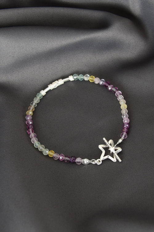 Florit Doğal Taş 925 Ayar Gümüş Kapama Bileklik - Ayışığı Koleksiyonu