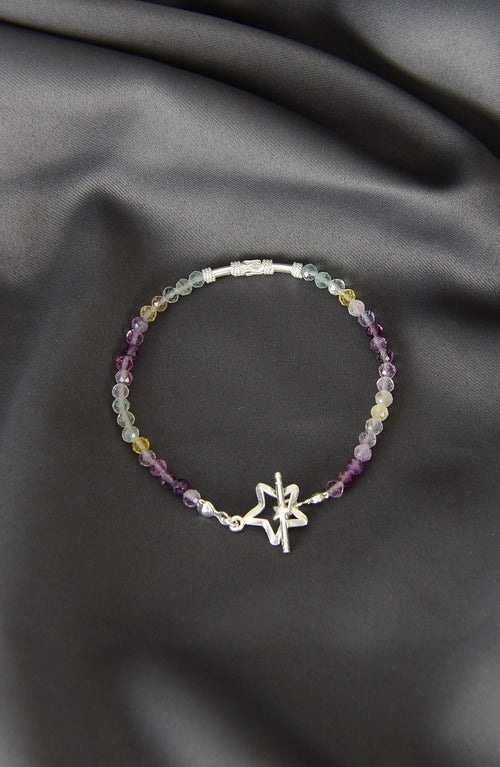 Florit Doğal Taş 925 Ayar Gümüş Kapama Bileklik - Ayışığı Koleksiyonu