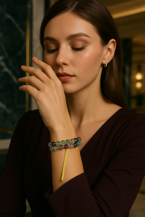 Florit Doğal Taş Çift Sıra Makrome Bileklik 8 mm