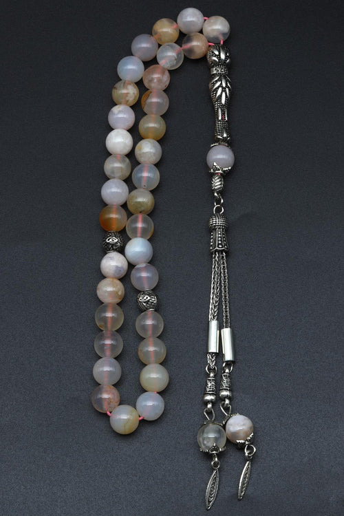 Flower Agate Doğal Taş Tesbih 8 mm Küre Kesim