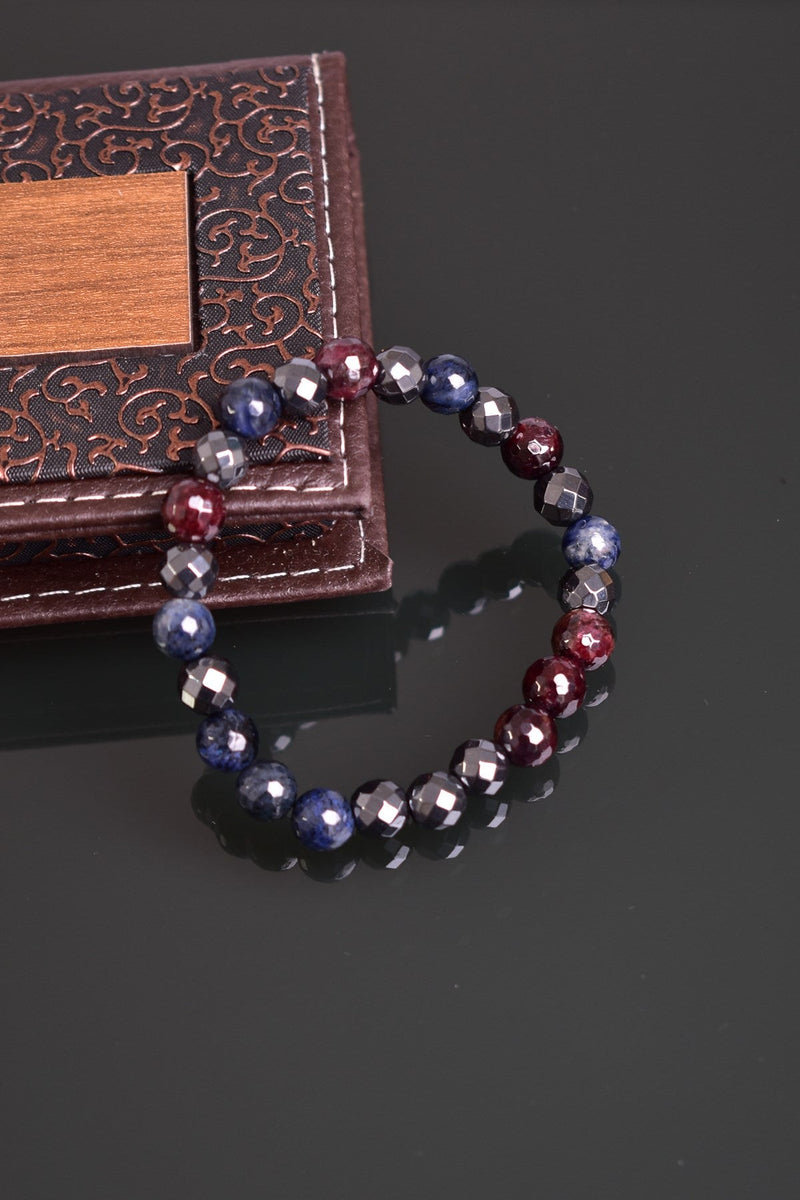 Garnet - Hematit - Dumortierit Doğal Taş Bileklik 8 mm - Görsel 3 - Safnaturel