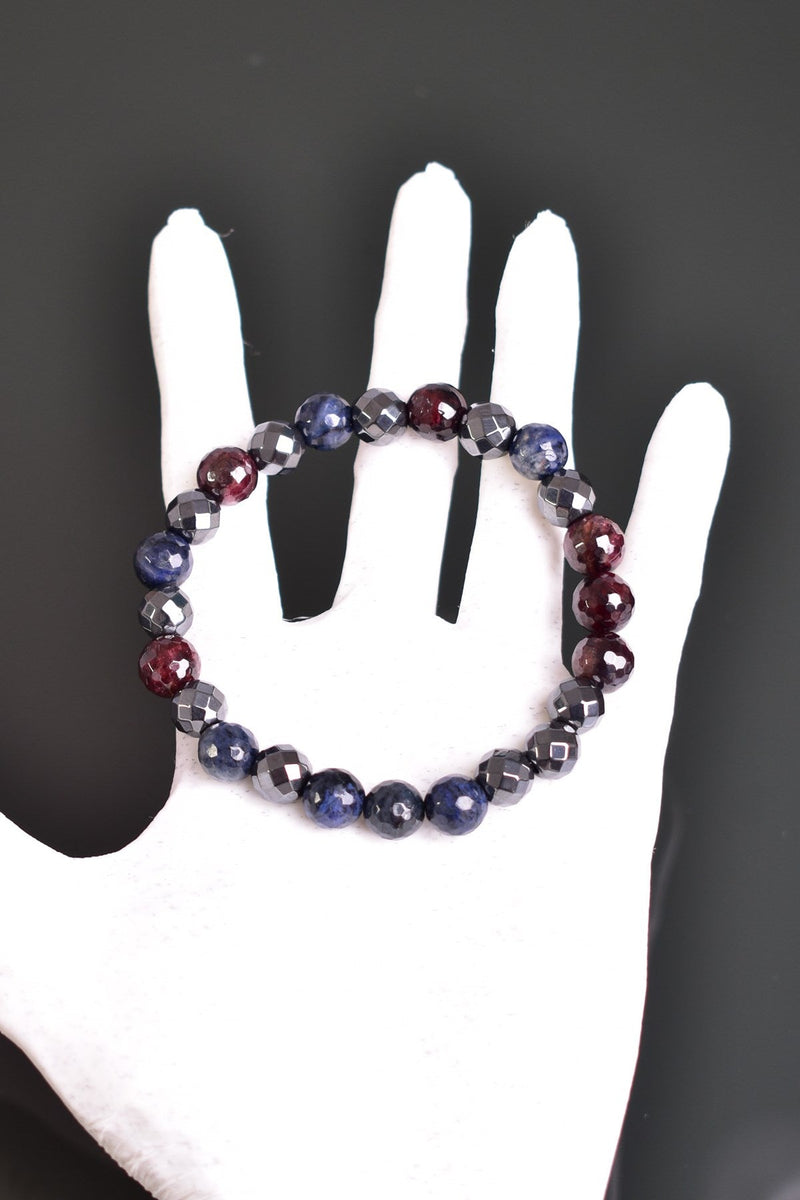 Garnet - Hematit - Dumortierit Doğal Taş Bileklik 8 mm - Görsel 4 - Safnaturel