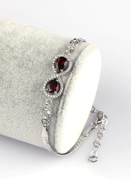 Garnet - Lal Doğal Taş 925 Ayar Gümüş Bileklik