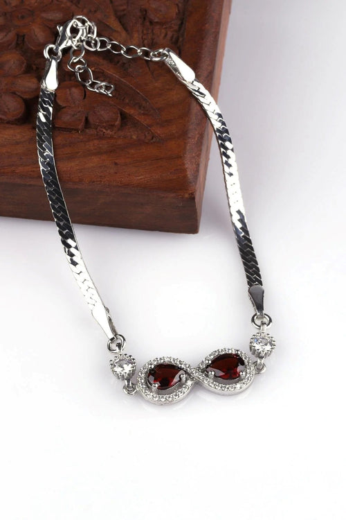 Garnet - Lal Doğal Taş 925 Ayar Gümüş Bileklik