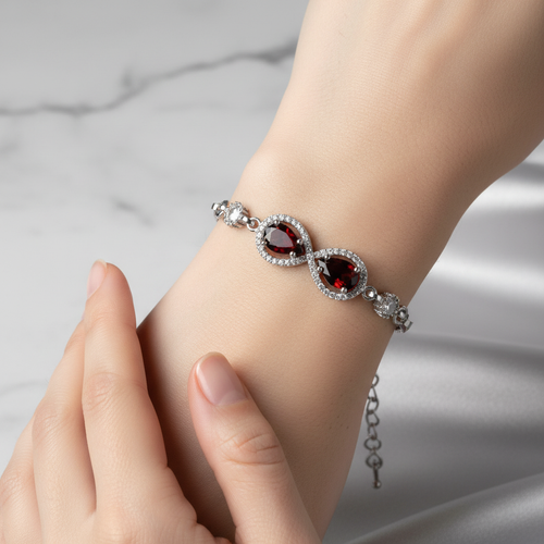 Garnet - Lal Doğal Taş 925 Ayar Gümüş Bileklik