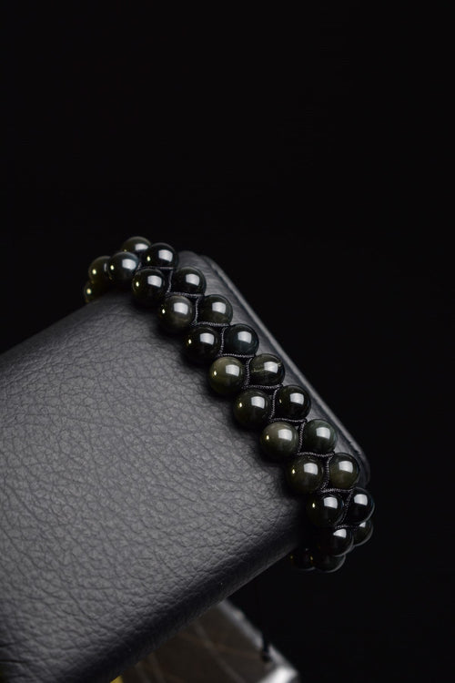 Golden Obsideyn Doğal Taş Çift Sıra Makrome Bileklik 8 mm