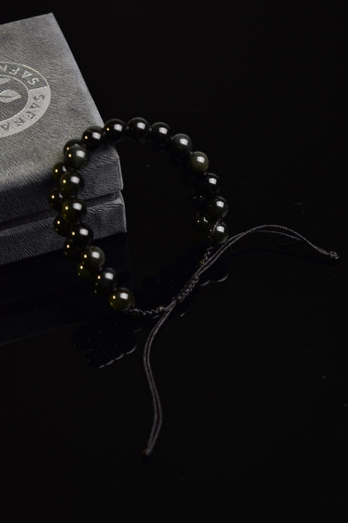 Golden Obsideyn Doğal Taş Çift Sıra Makrome Bileklik 8 mm