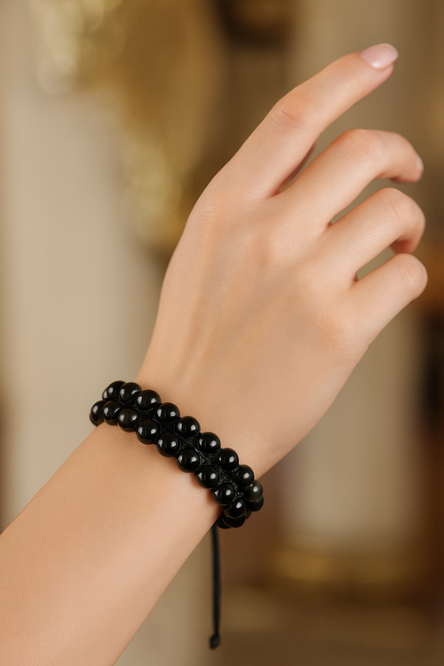 Golden Obsideyn Doğal Taş Çift Sıra Makrome Bileklik 8 mm