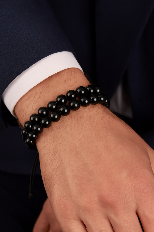 Golden Obsideyn Doğal Taş Çift Sıra Makrome Bileklik 8 mm