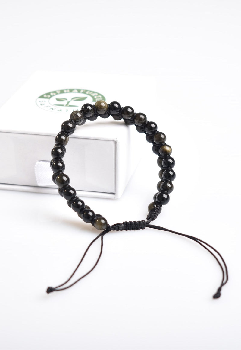 Golden Obsidyen 6mm Çift Sıra Makrome Doğal Taş Bileklik - Görsel 3 - Safnaturel