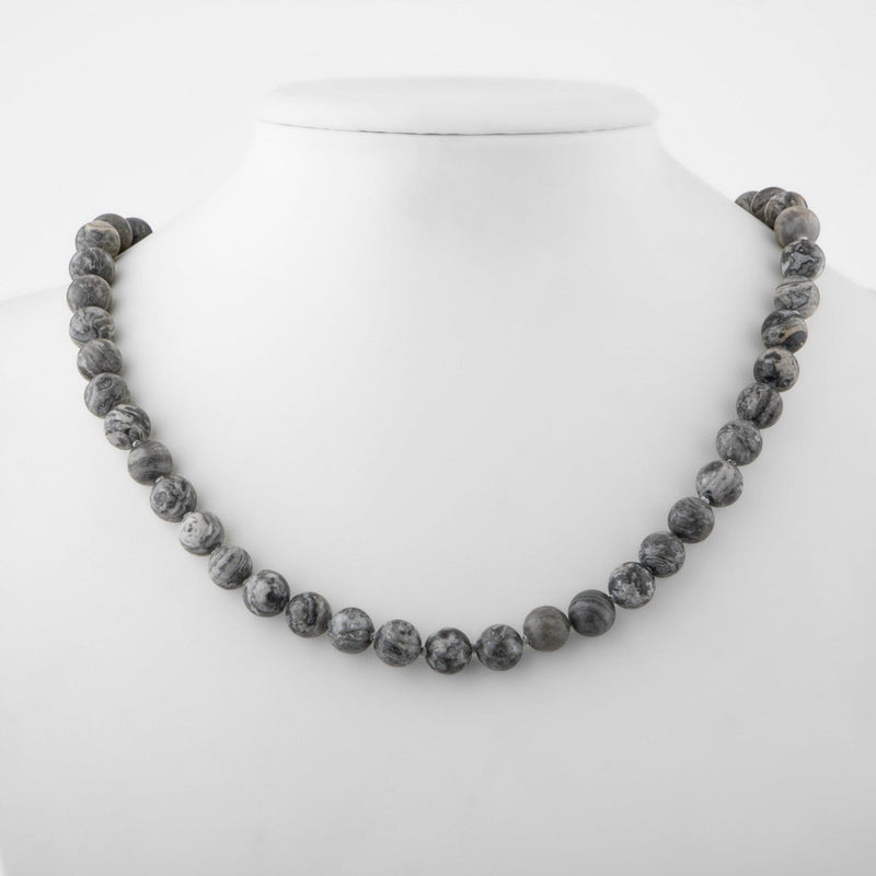 Gri Jasper 8 mm Düğümlü Doğal Taş Kolye - Görsel 2 - Safnaturel