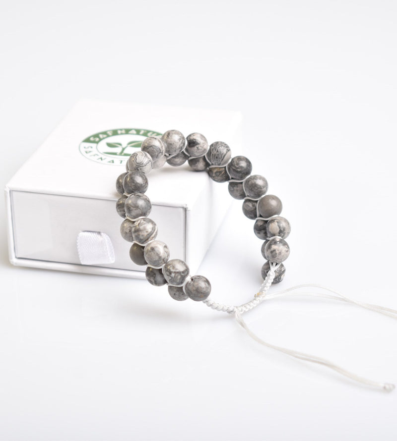 Gri Jasper 8mm Çift Sıra Makrome Doğal Taş Bileklik - Görsel 3 - Safnaturel