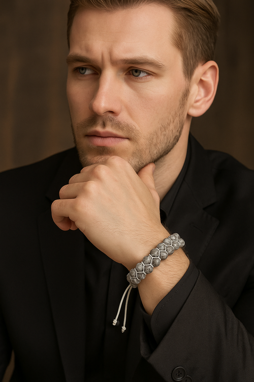 Gri Jasper 8mm Çift Sıra Makrome Doğal Taş Bileklik