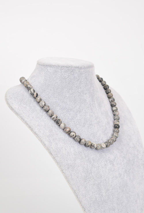 Gri Jasper Doğal Taş 8 mm Dizi Kolye