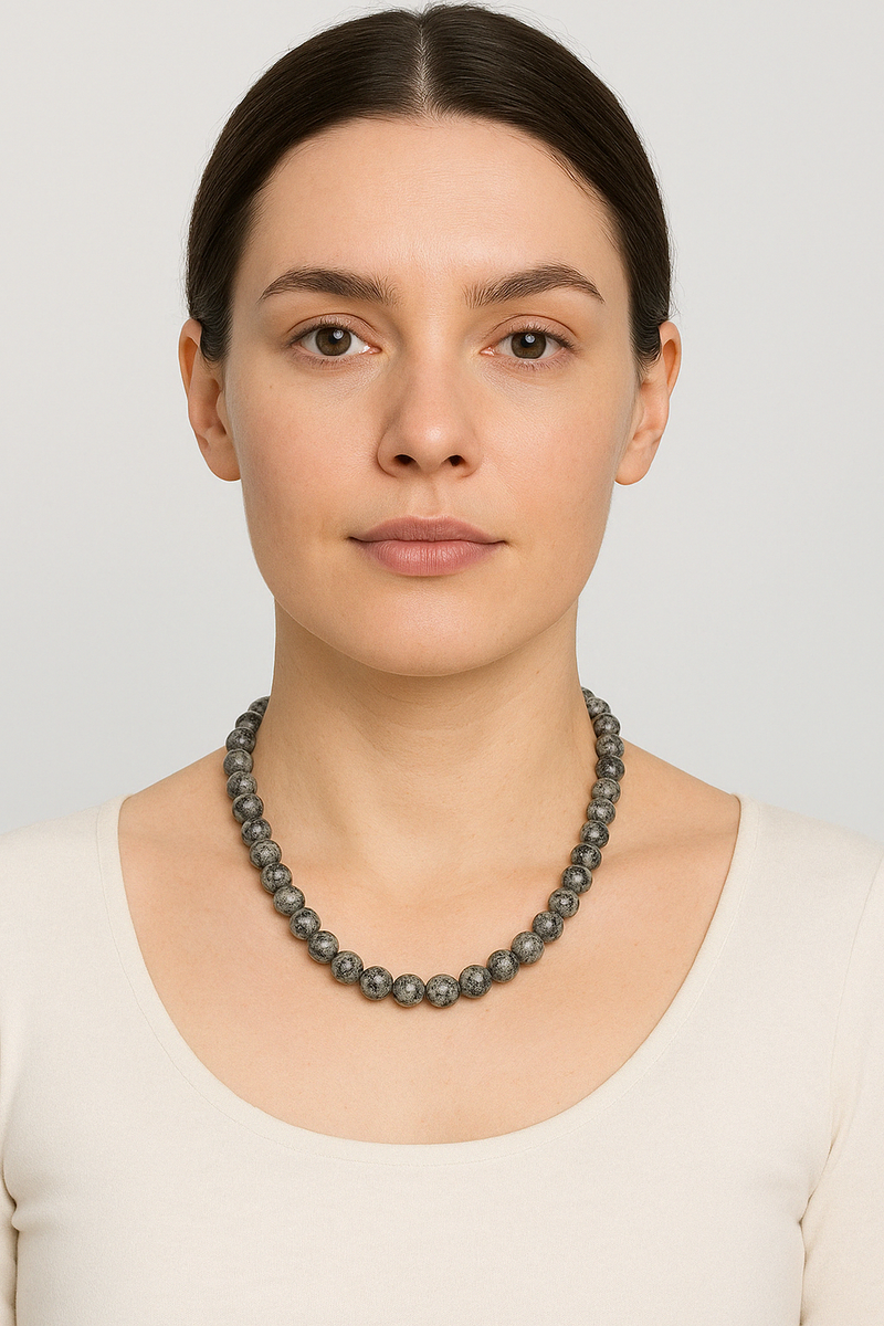 Gri Jasper Doğal Taş 8 mm Dizi Kolye - Görsel 1 - Safnaturel