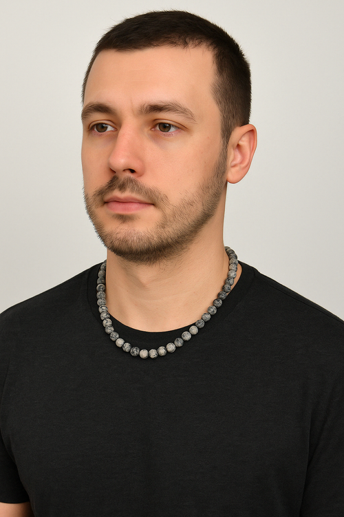 Gri Jasper Doğal Taş 8 mm Dizi Kolye