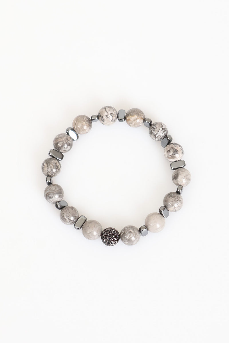 Gri Jasper - Hematit 10 mm Doğal Taş Zirkon Aparatlı Bileklik - Görsel 1 - Safnaturel