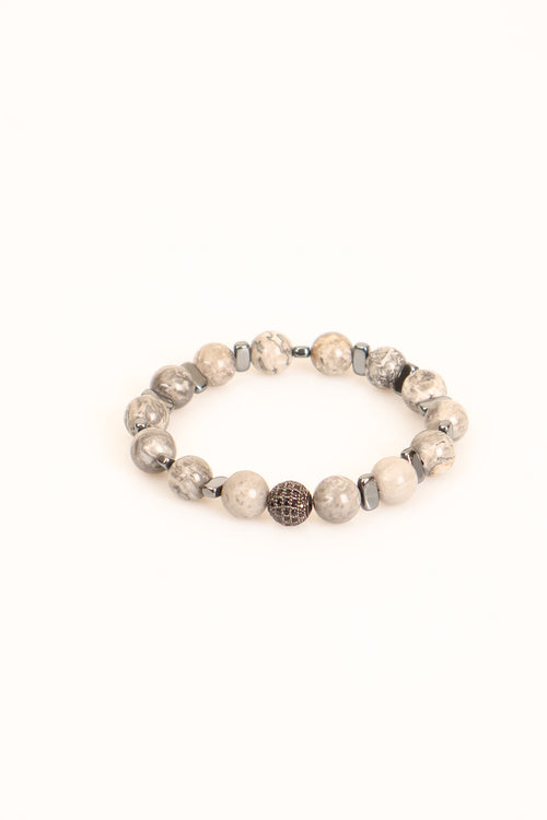 Gri Jasper - Hematit 10 mm Doğal Taş Zirkon Aparatlı Bileklik - Görsel 3 - Safnaturel