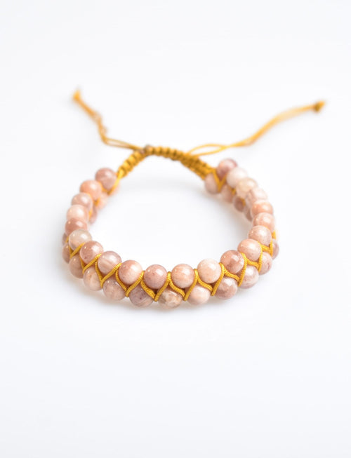 Güneş Taşı 6mm Çift Sıra Makrome Doğal Taş Bileklik