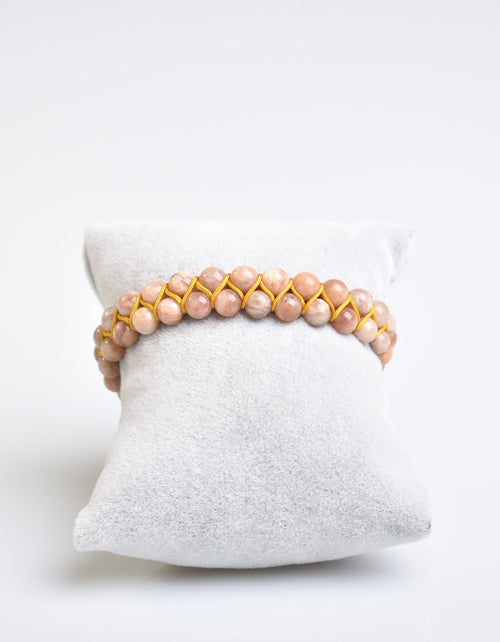 Güneş Taşı 6mm Çift Sıra Makrome Doğal Taş Bileklik