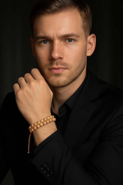 Güneş Taşı 6mm Çift Sıra Makrome Doğal Taş Bileklik