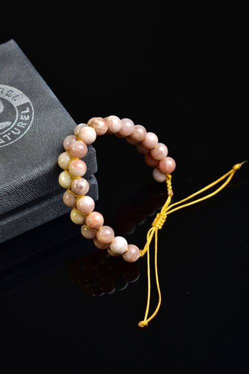 Güneş Taşı Doğal Taş Çift Sıra Makrome Bileklik 8 mm