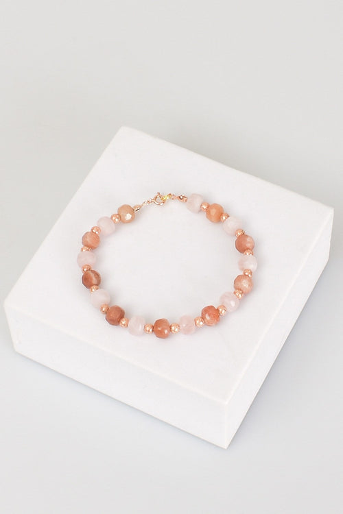 Güneş Taşı - Pembe Kuvars Doğal Taş 925 Ayar Gümüş Bileklik