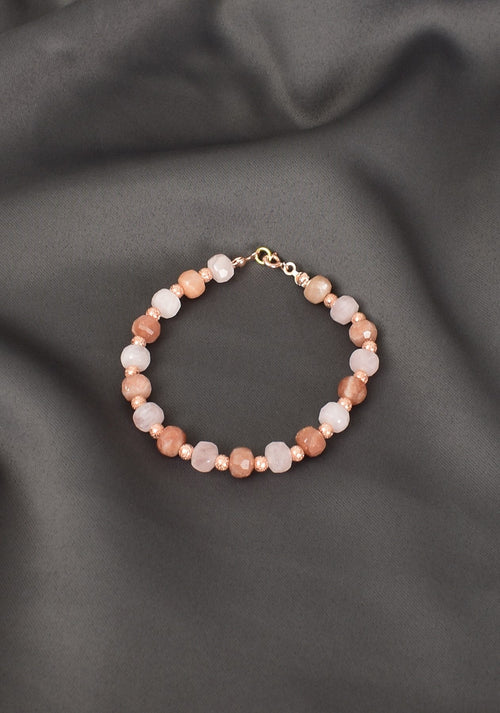 Güneş Taşı - Pembe Kuvars Doğal Taş 925 Ayar Gümüş Bileklik