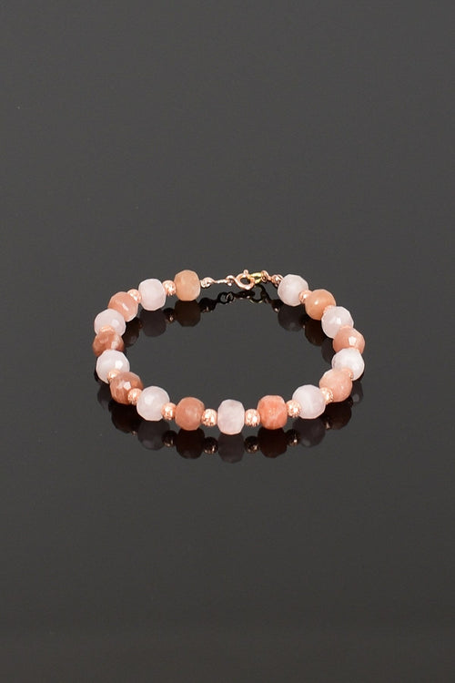 Güneş Taşı - Pembe Kuvars Doğal Taş 925 Ayar Gümüş Bileklik