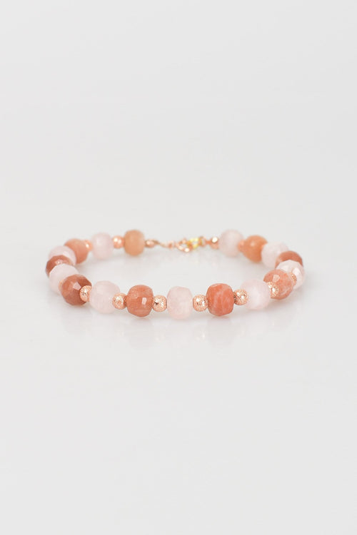 Güneş Taşı - Pembe Kuvars Doğal Taş 925 Ayar Gümüş Bileklik