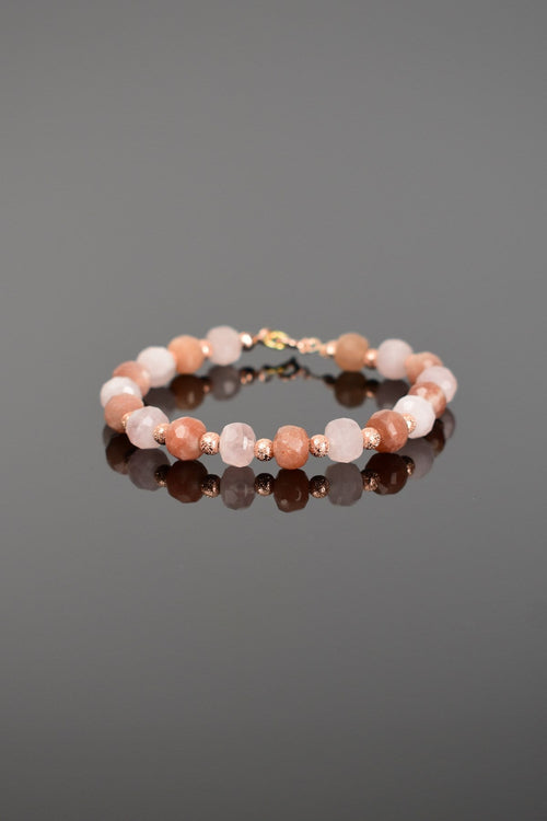 Güneş Taşı - Pembe Kuvars Doğal Taş 925 Ayar Gümüş Bileklik