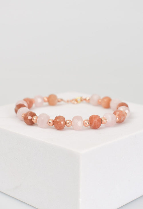 Güneş Taşı - Pembe Kuvars Doğal Taş 925 Ayar Gümüş Bileklik