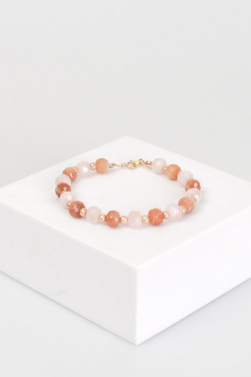 Güneş Taşı - Pembe Kuvars Doğal Taş 925 Ayar Gümüş Bileklik