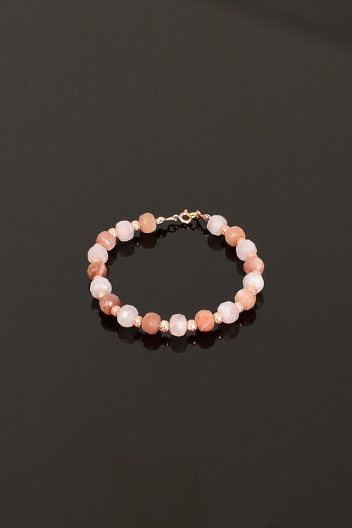 Güneş Taşı - Pembe Kuvars Doğal Taş 925 Ayar Gümüş Bileklik